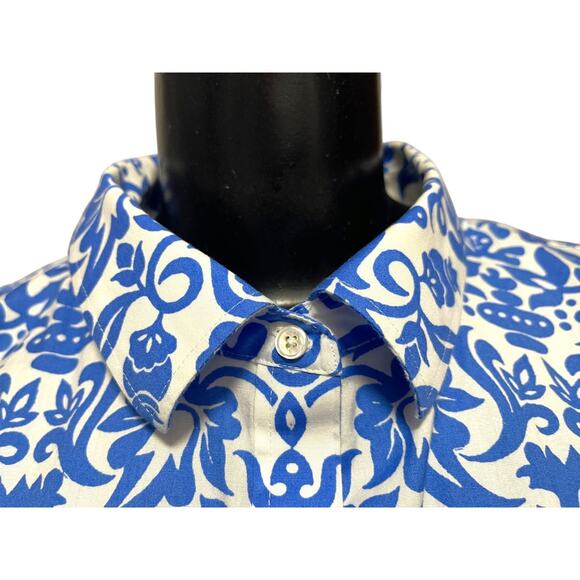 Size 16 Talbots Button Up Wrinkle Resistant Sleeveless Floral Shirt Blue - Picture 10 of 12